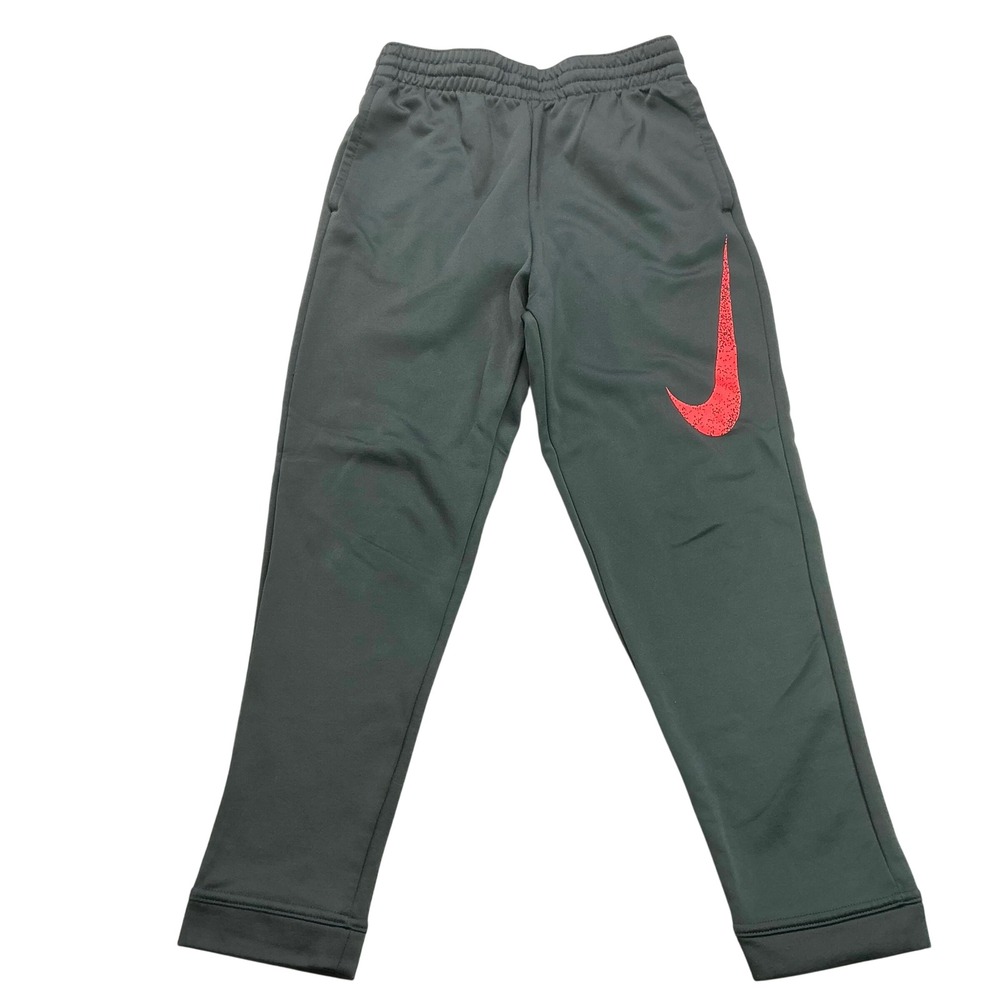 Nike Charcoal Grey Sweatpants Kids Size M Red Swoosh Dri-FIT Therma Pants